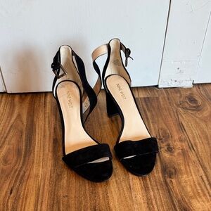 Nine West Black Suede Open-Toe Ankle-Strap Block Heels